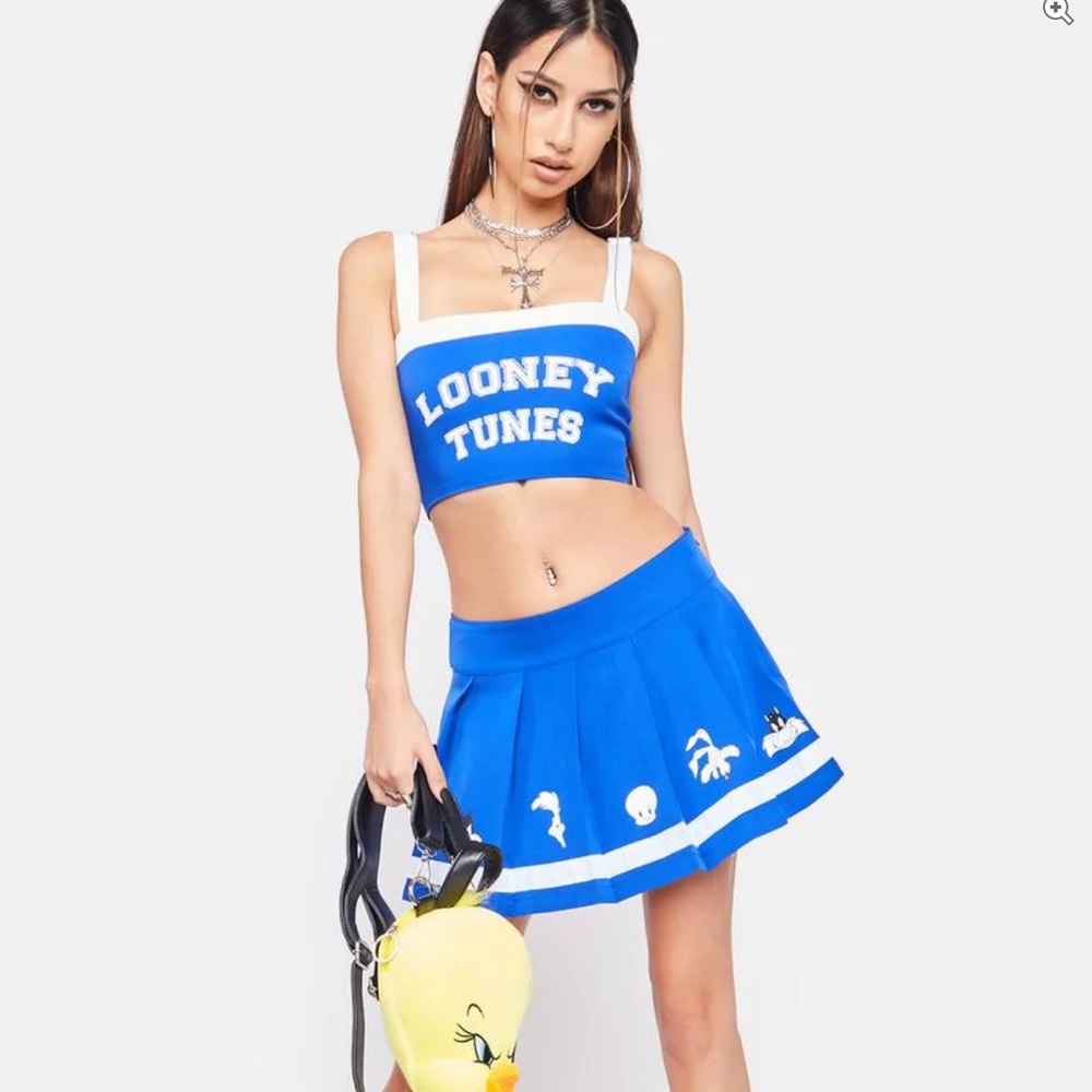 Dolls Kill Blue & White Looney Tunes Cheer Skirt Set
